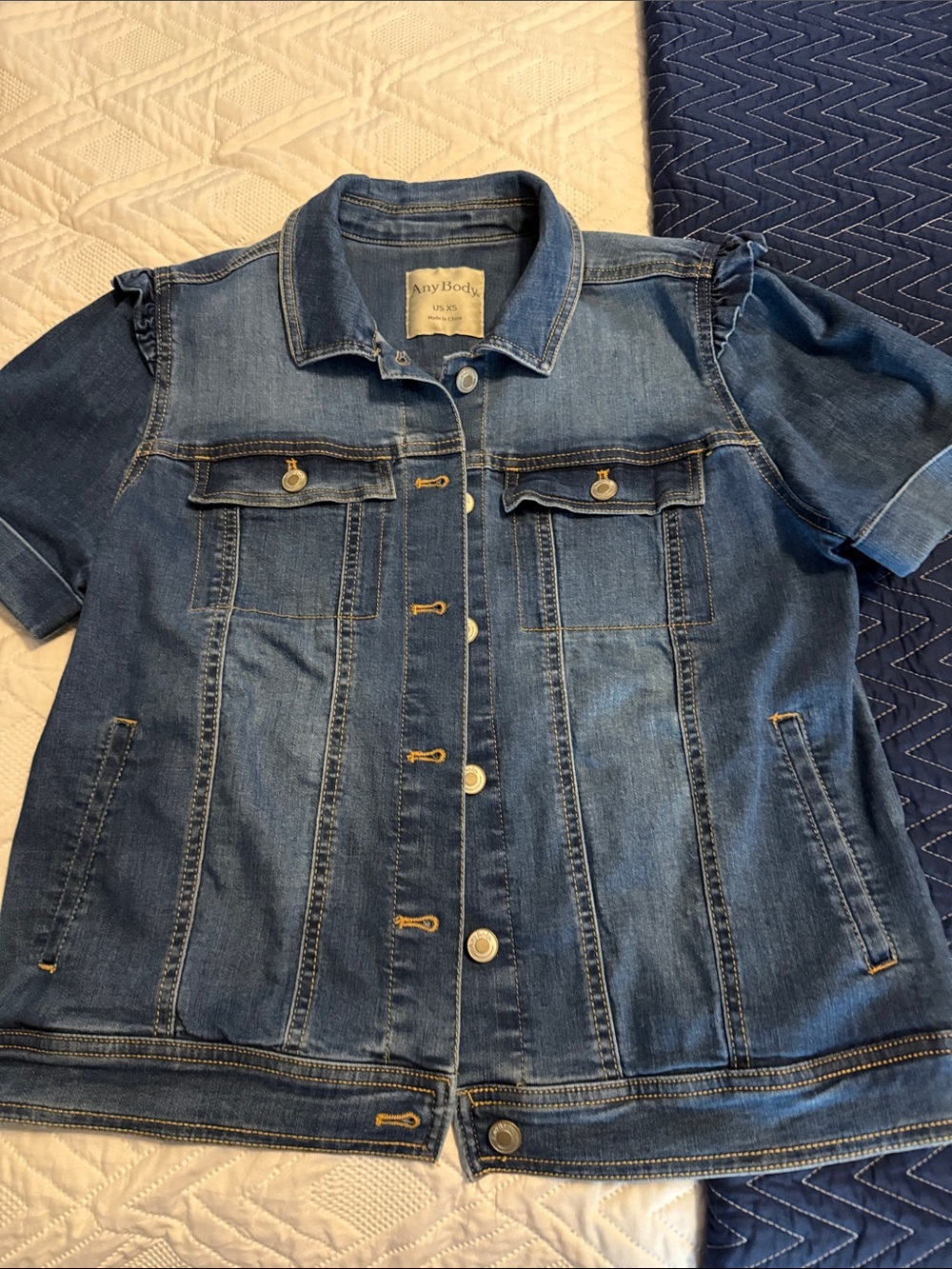 AnyBody Short-Sleeve Denim Jacket - Medium Blue